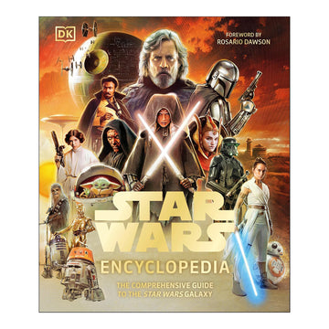 Star Wars Encyclopedia book cover with characters and DK logo